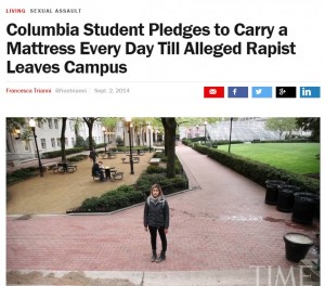 Time magazine covered the story of Columbia student Emma Sulkowicz's rape and the performance-art project she's using to draw attention to campus rape and rape culture. (Time.com)