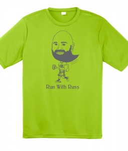 The official "Run with Russ" fundraiser t-shirt, designed by LaMont Russell, Hesston College Marketing and Communications. 