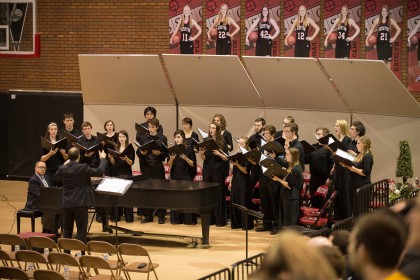 Bel Canto performs at the Sunday evening prayer service held at Hesston High School. Photo by Larry Bartel, Hesston College Marketing and Communications