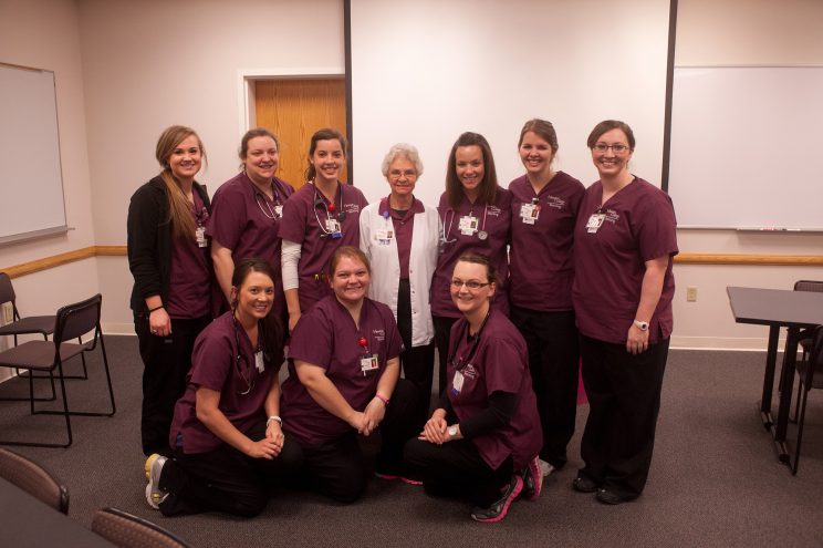 A Hesston College clinical group led by Joyce Huber. Photo courtesy of the Hesston College nursing department. 