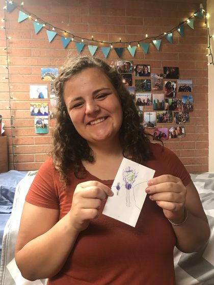 Natalie Ladd, FR (Hesston)- “I brought a drawing that my little sister, Ava, and I made to remind me of her and my home.”