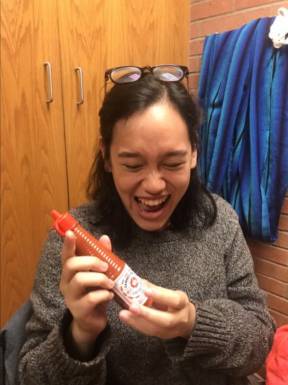 Karen Audreyella, JR (Indonesia) “I am a foodie. I brought a lot of foods from Indonesia because the one thing I miss the most from my country is the food. Chili sauce reminds me of home the most.”